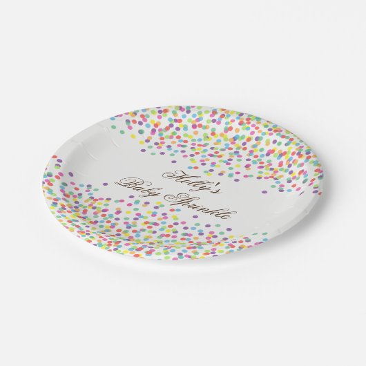 Sprinkle Babydusche Teller, Confetti Party Teller (Schrägansicht)