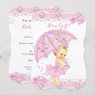 Sprinkle Blond Baby Shower Mädchen Floral Pink Einladung