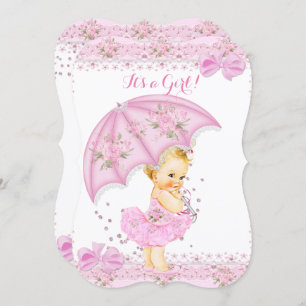 Sprinkle Blonde Baby Dusche Girl Bloral Pink Einladung