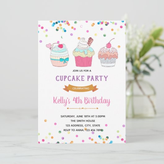 Sprinkle Cupcake-Party Einladung (Stehend Vorderseite)