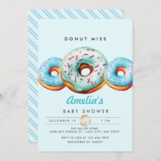 Sprinkle Donut | Niedlich Blue Baby Dusche Einladung (Vorne/Hinten)