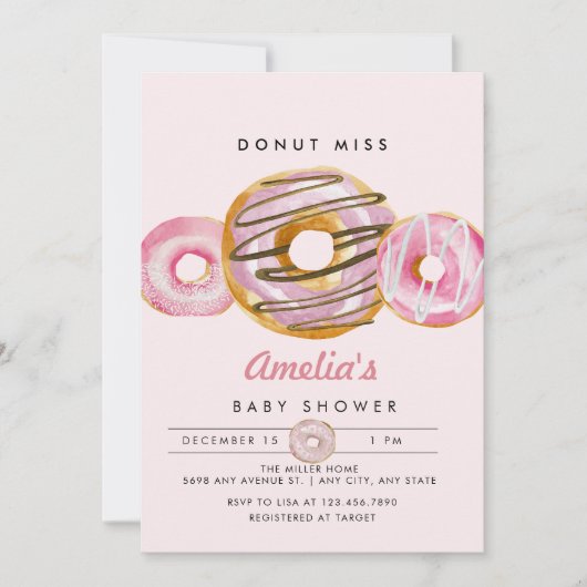 Sprinkle Donut | Niedlich Pink Girls Babydusche Einladung (Vorderseite)