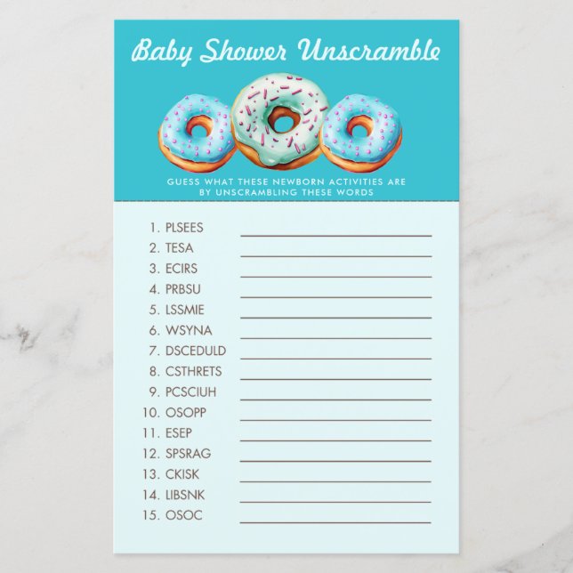 Sprinkle Donut | Word Scramble | Baby Shower Game (Vorderseite)