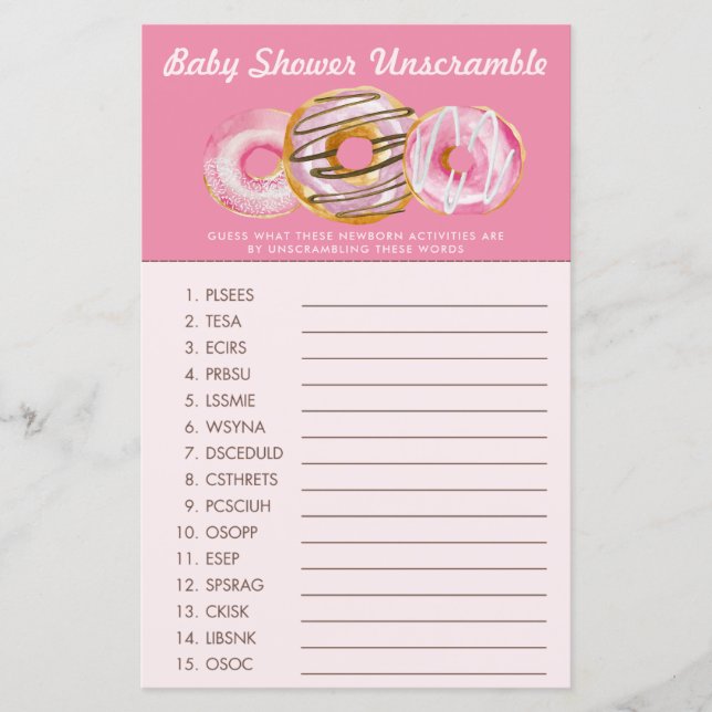 Sprinkle Donut | Word Scramble | Baby Shower Game (Vorderseite)