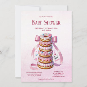 Sprinkle Donuts Pink Ribbon Baby Dusche Einladung