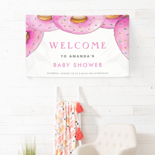 Sprinkle Donuts Wasserfarbe Rosa Babydusche Banner (Insitu)