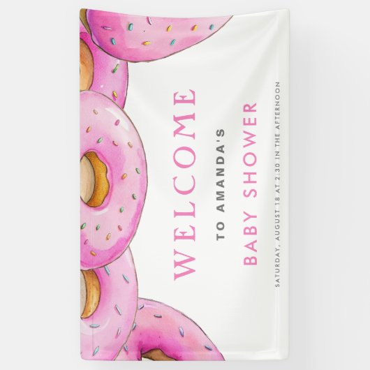 Sprinkle Donuts Wasserfarbe Rosa Babydusche Banner (Vertikal)