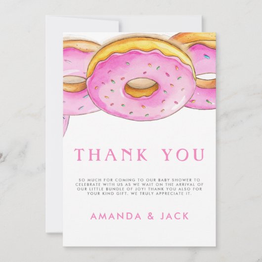 Sprinkle Donuts Wasserfarbe Rosa Babydusche Dankeskarte (Vorderseite)