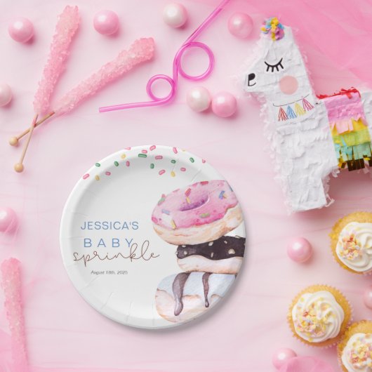 Sprinkle Donuts Wasserfarbenblaue Babydusche Pappteller (Party)