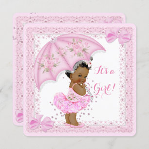Sprinkle Ethnic Baby Shower Girl Pink Umbrella Einladung