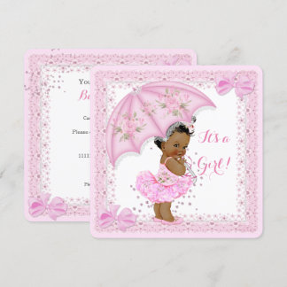 Sprinkle Ethnic Baby Shower Girl Pink Umbrella Einladung
