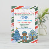 Sprinkle Gingerbread, Blue Holiday 1st Birthday Einladung (Stehend Vorderseite)