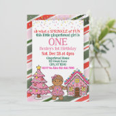 Sprinkle Gingerbread, Pink Holiday 1st Birthday Einladung (Stehend Vorderseite)
