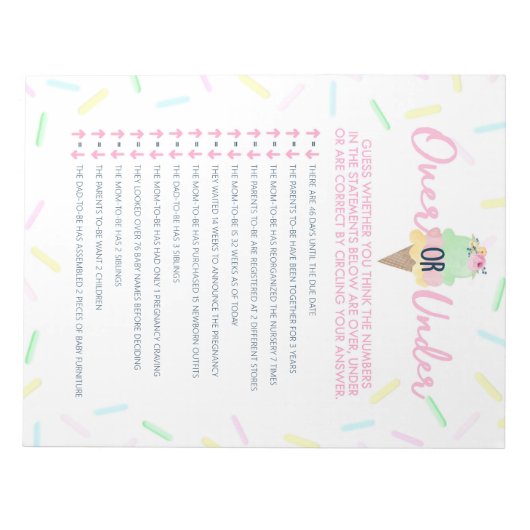 Sprinkle Ice Creme Over oder Under Dusche Game Pac Notizblock (Vorderseite)