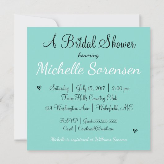 Sprinkle Liebe Aquamarin Blue Party Dusche Einladung (Rückseite)