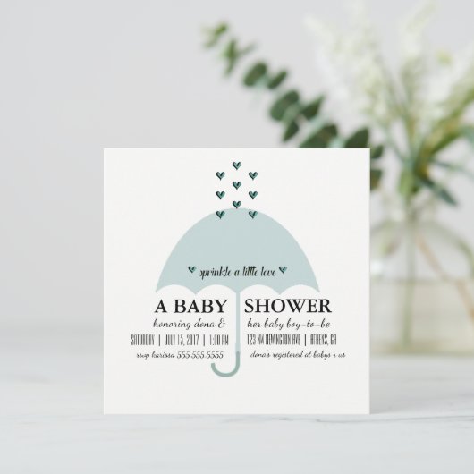 Sprinkle Liebe Baby Blue Dusche Einladung (Stehend Vorderseite)