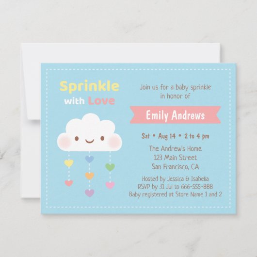 Sprinkle mit Liebe, Cloud and Hearts Baby Dusche Einladung (Vorderseite)