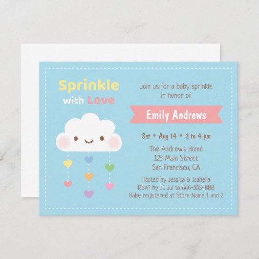 Sprinkle mit Liebe, Cloud and Hearts Baby Dusche Einladung (Vorne/Hinten)