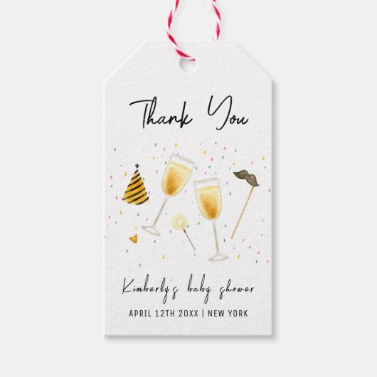 Sprinkle Sip and See Champagner Glass Baby Dusche Geschenkanhänger (Vorderseite)