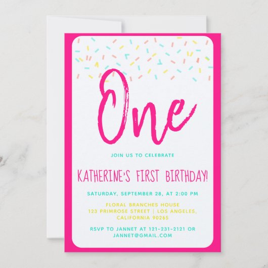 Sprinkle Sparkle Sweet Rainbow Confetti Birthday Einladung (Vorderseite)