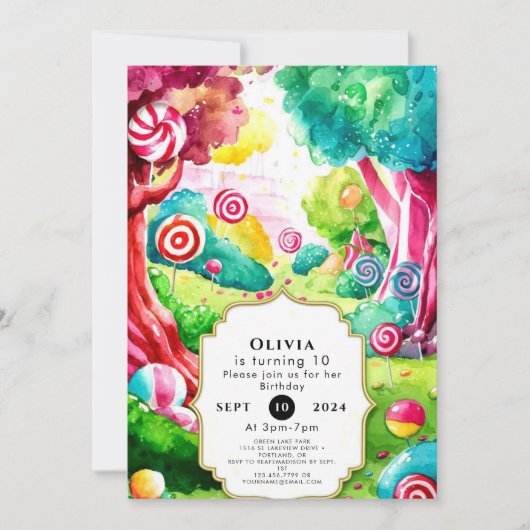 Sprinkle Watercolor Candyland Birthday Einladung (Vorderseite)