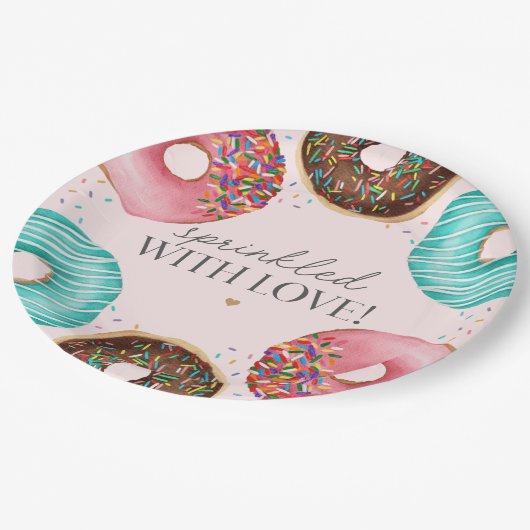 Sprinkled Donut Baby Sprinkle Party Tischdekor Pappteller (Schrägansicht)