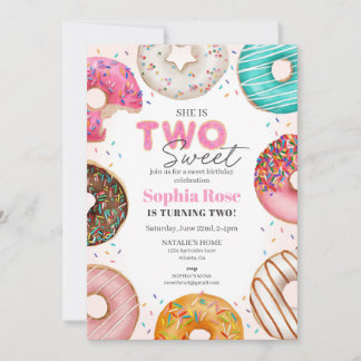 Sprinkled Donut ZWEI Sweet Birthday Party für Mädc Einladung