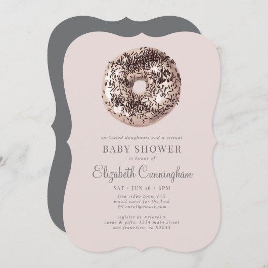 Sprinkled Doughnut und eine virtuelle Babydusche Einladung (Vorne/Hinten)