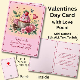 Sprinklen auf dem Cupcake mit Liebe Gedicht Valent Karte