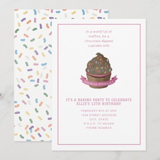 Sprinklen und Party Einladung des Kuchenbackens (Vorne/Hinten)