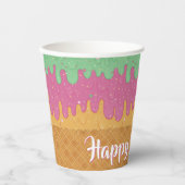 Sprinklen und Regenbogen Sherbet Eiscreme Geburtst Pappbecher (Vorderseite)