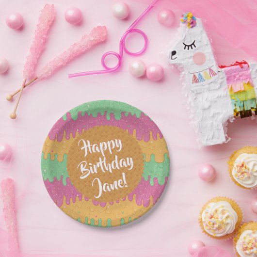 Sprinklen und Regenbogen Sherbet Eiscreme Geburtst Pappteller (Party)