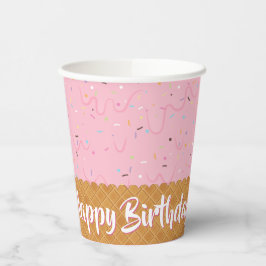 Sprinklen und rosa Eiscreme zum Geburtstag Pappbecher
