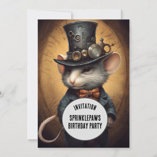 Sprinklepaws Steampunk Animal Individuelle Name Einladung (Vorderseite)