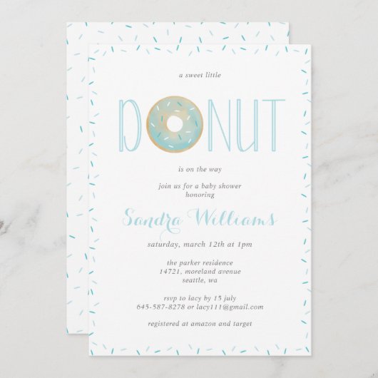 Sprinkler Donut Babydusche Einladung_Blau Einladung (Vorne/Hinten)