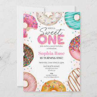 Sprinkler Donut Sweet ONE 1. Geburtstags-Party Einladung