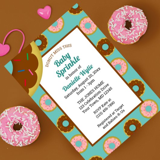 Sprinkler Donuts Aqua Blue Retro Baby Sprinkle Einladung