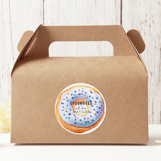 Sprinkler mit Liebe-Blau-Donut-Babydusche Runder Aufkleber