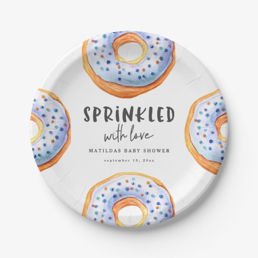 Sprinkler mit Liebe Donut Babydusche Pappteller (Vorderseite)