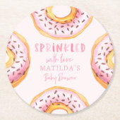 Sprinkler mit Liebe-Rosa-Donut-Babydusche Runder Pappuntersetzer (Vorderseite)