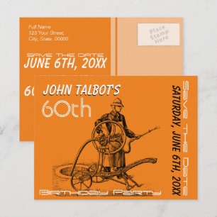 Sprinkler oder Fireman 60. Geburtstag Save the Dat Ankündigungspostkarte