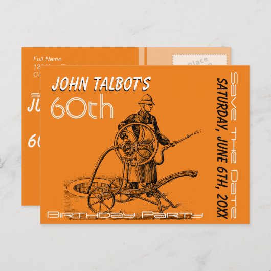 Sprinkler oder Fireman 60. Geburtstag Save the Dat Ankündigungspostkarte (Vorne/Hinten)