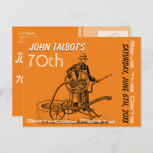 Sprinkler oder Fireman 70. Geburtstag Save the Dat Ankündigungspostkarte