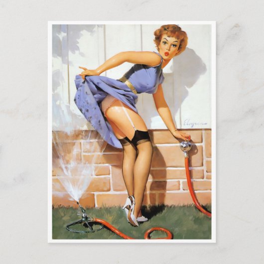 Sprinkler Pin Up Postkarte (Vorderseite)