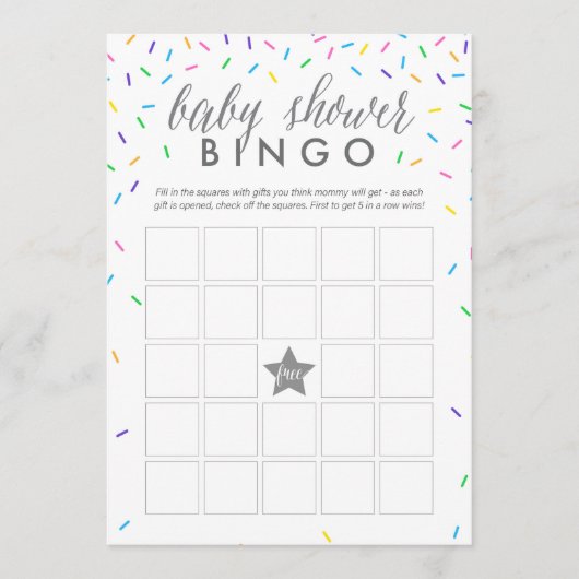 Sprinkles Baby Shower Bingo Game Card Programm (Vorderseite)