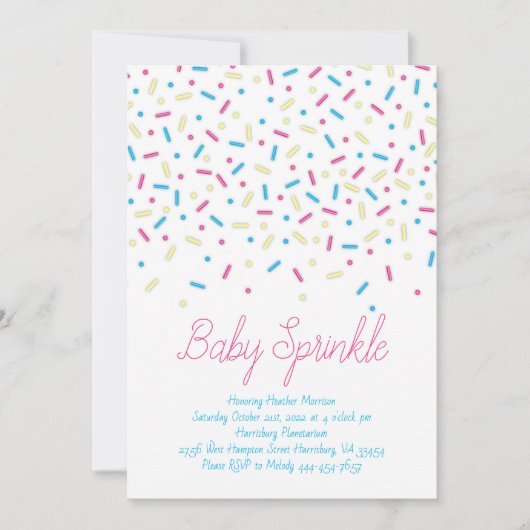 Sprinkles Confetti Baby Sprinkle Dusche Einladung (Vorderseite)