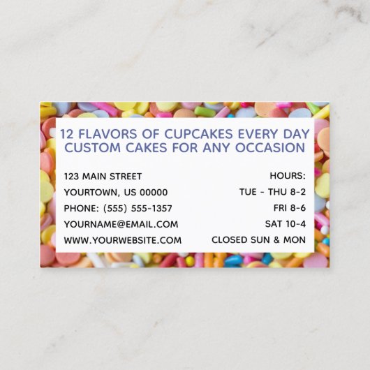 Sprinkles Cupcake Kuchen Bäckerei Zucker Visitenkarte (Rückseite)