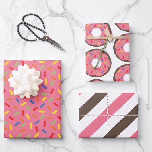 Sprinkles Donuts Streifen Geschenkblätter Geschenkpapier Set (Vorderseite)