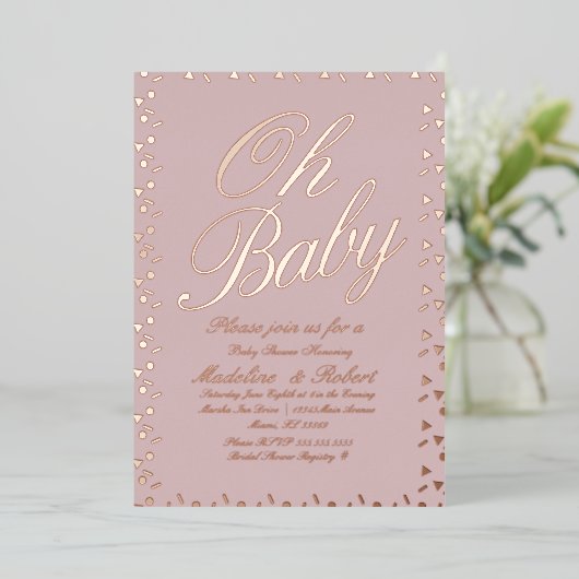 Sprinkles Dots Confetti Babydusche rosa gepresst Folieneinladung (Stehend vorne)