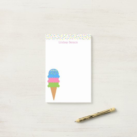 Sprinkles Ice Cream Cone Custom Post-it Notepad Klebezettel (Auf Schreibtisch)